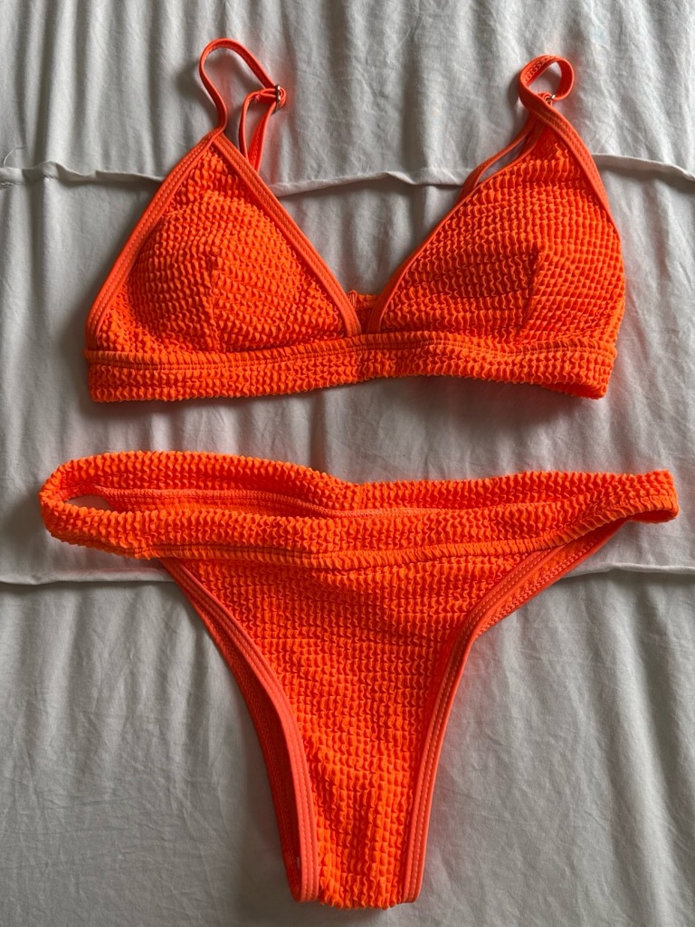 SHEIN Neon Orange Textured Crochet Bikini Set